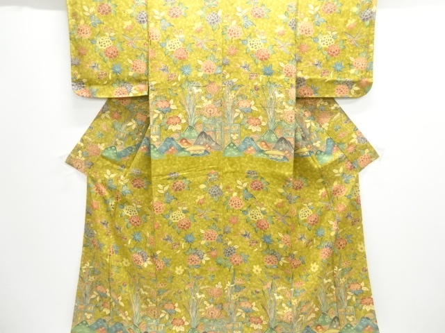 JAPANESE KIMONO / UNUSED TSUKESAGE KOMON / KATAZOME / FLOWER & BIRD